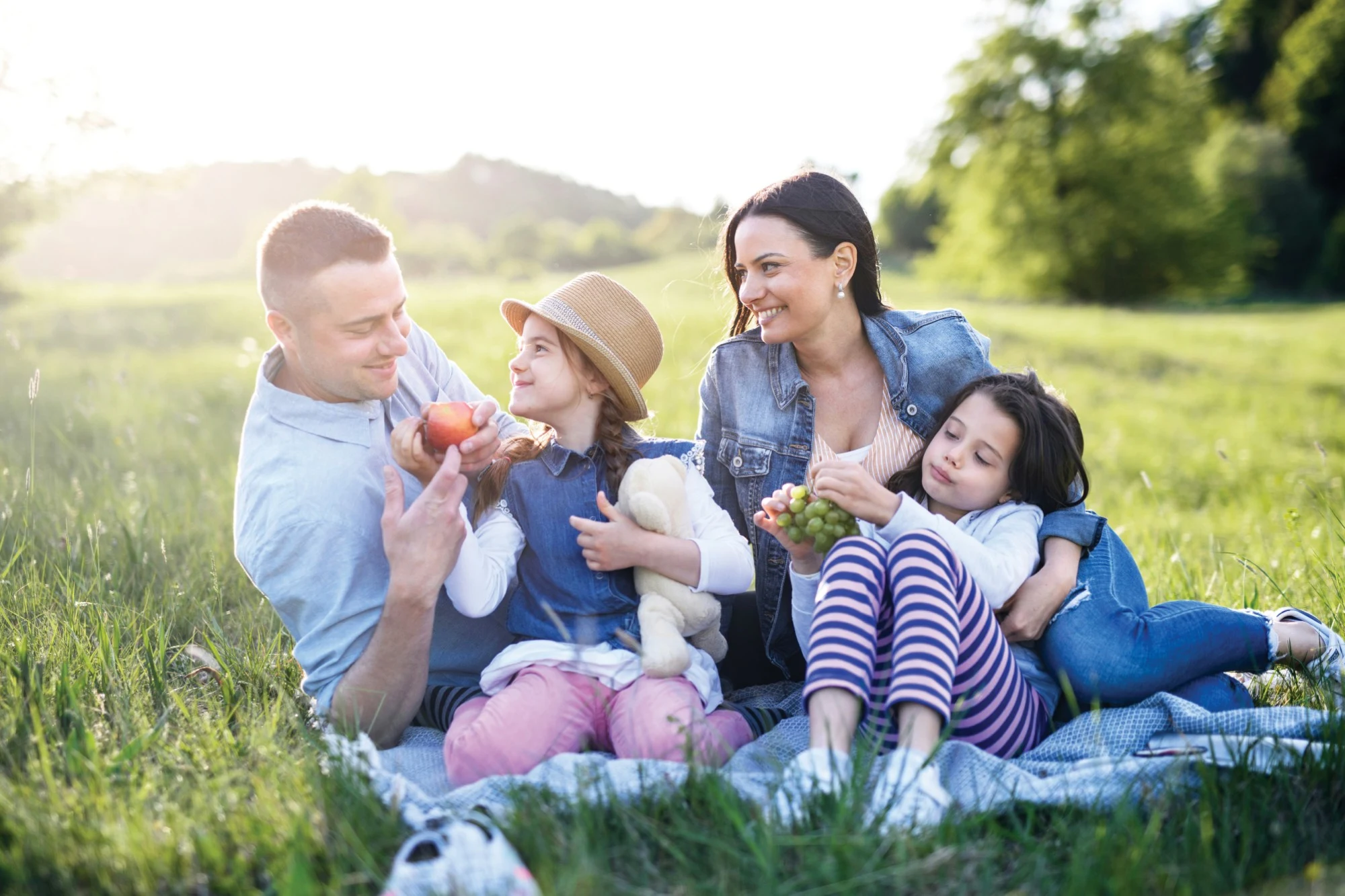 Family enjoying a sunny picnic together